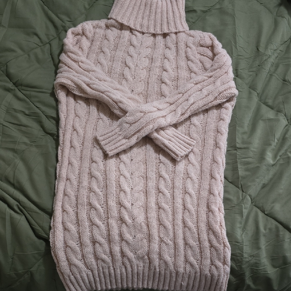 SHEIN Cream Cable Knit Turtleneck Sweater